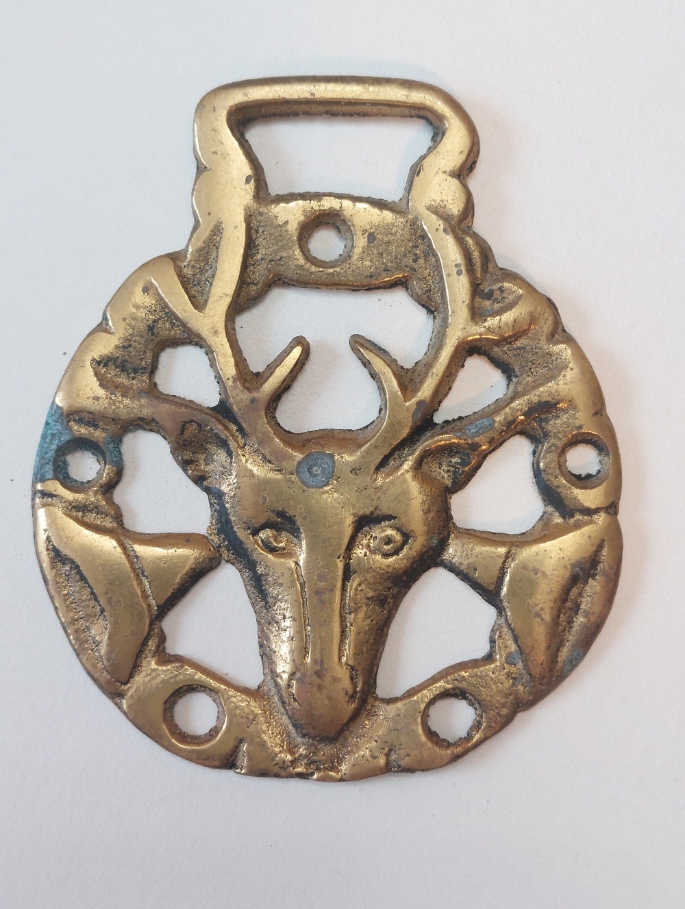 Brass Deer Stag Medallion Pendant VTG Horse harness bridle show